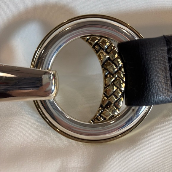 CHICO’S Belt Sz S/M Mixed Metal Interlock Buckle Leatherer Backing - Picture 3 of 10